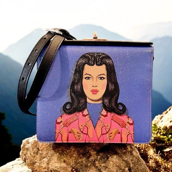 Prada Viola, Fuoco & Black Saffiano Leather Face Art Bag - Picture 2 of 11